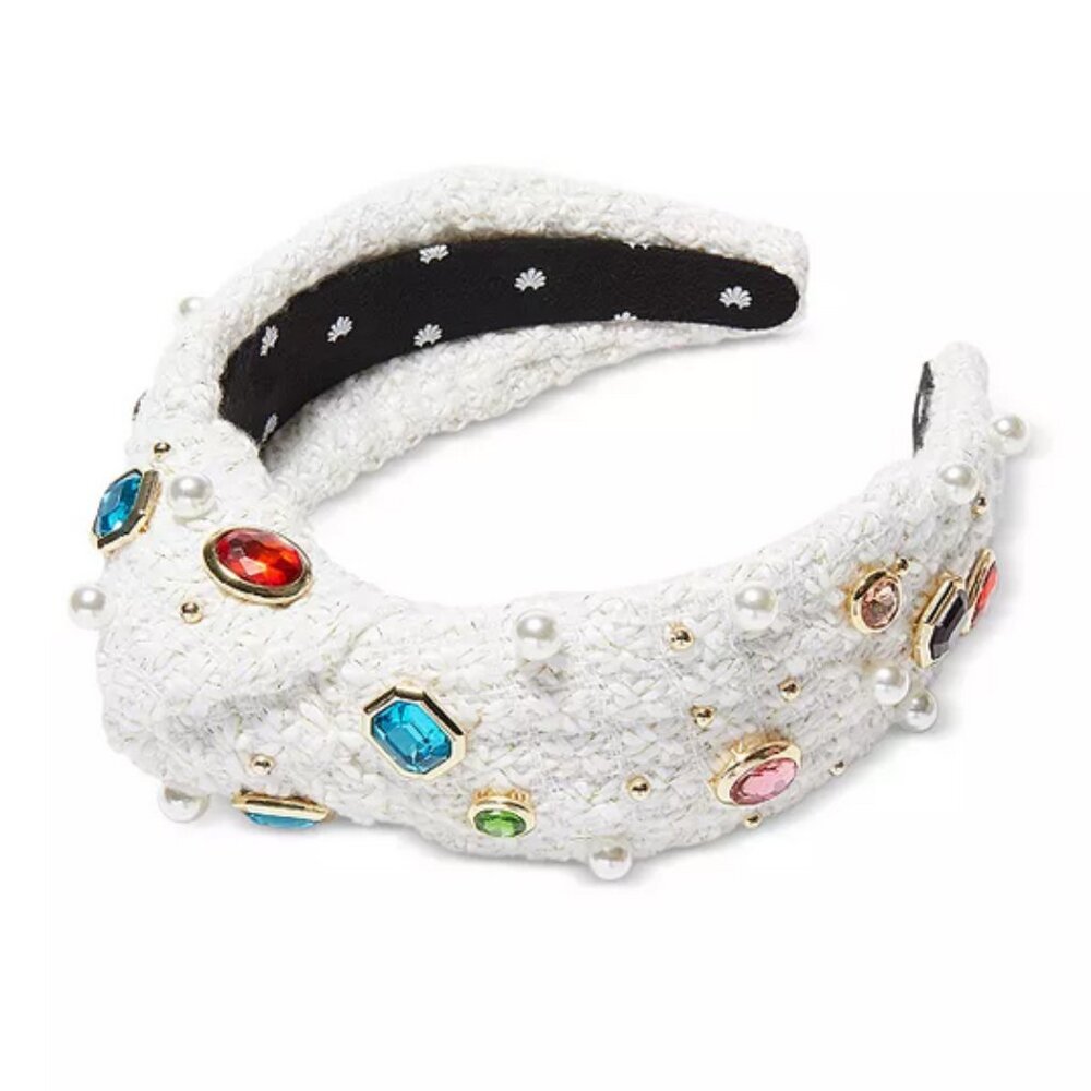 Lele Sadoughi Anthropologie Gem Boucle Knotted Headband White NWT
